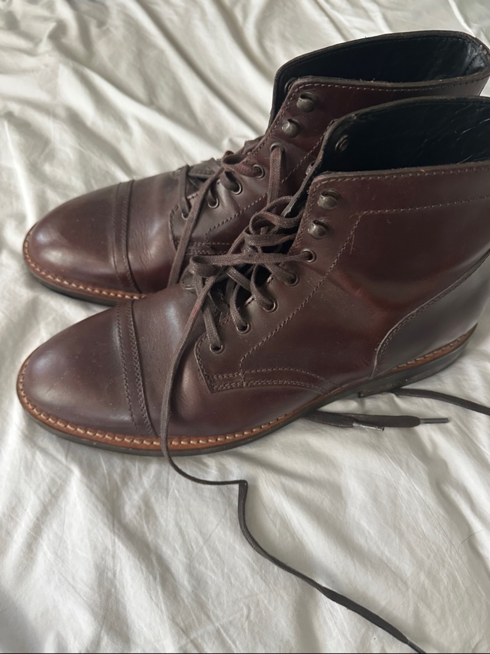 Thursday Men's Burgundy Leather Cap-Toe Lace-Up Boots 10.5 Wide